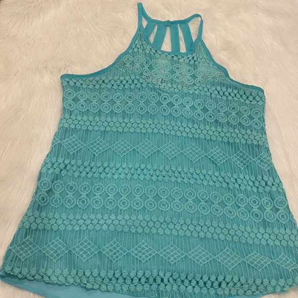 Maurices Lace Overlay Halter Top Swing Top Teal Womens Size - Picture 3 of 7